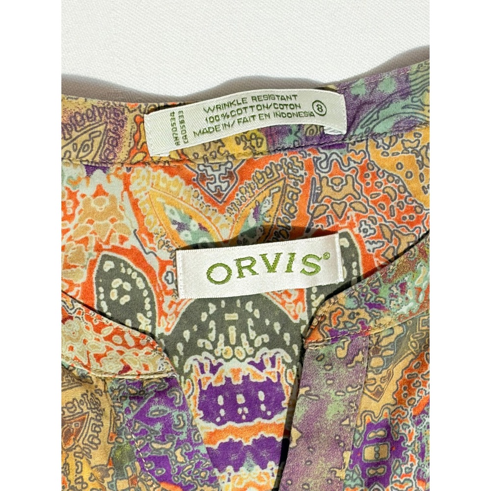 Orvis Women 8 Cotton Button Down Shirt Paisley Medallion Print Wrinkle Resistant